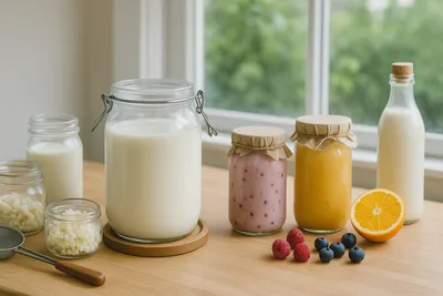 Fersk kefir-smoothie i glass med bær